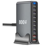 800 W Chargeur USB C Multiple, 10 Ports Chargeur Rapide GaN3 Station Charge