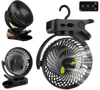 8000mAh Mini USB Clip Ventilator Akku,Tischventilator mit Fernbedienung&Licht,360° Rotation Wiederaufladbarer Tischventilator,Aufladbar Batterie Portable Table Fan für Camping,Kinderwagen,Zuhause