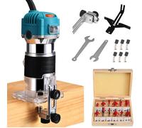 800w 6.5amp coupe-bois Vitesse réglable, Affleureuse Main Routeur avec 15 Fraises à défoncer, Brushless Affleureuse Paume