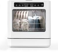 800W Plan de travail lave-vaisselle portable, lave-vaisselle de table avec 6 programmes et réservoir d’eau de 6L, mini lave-vaisselle avec couvercle semi-transparent et affichage LED, parfaitement