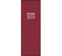801-0011 Carnet de notes journalier 2023 - Rouge - 10,4 x 29,6 cm - 2 jours sur 1 page - Couverture en lin - Avec perforation d'angle et ruban marque-page