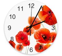803 Horloge Murale Ronde Gros Plan Coquelicot Rouge Horloge Murale Décoratif Horloge Ronde Digitale Horloge Pendule 9.8Inch pour Home, La Cuisine, Bar