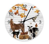 803 Horloge Pendule Animaux De La Ferme De L'Action De Grâces d'automne Horloge Décoratif Pendule Murale Vintage Horloge Pendule Murale 9.8Inch pour Bar, Chambre, Salon