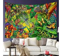 803 Tapisserie Tenture Grenouille Caméléon Animal Colorful Plante Tapisserie Psychédélique Décoration Murale À Suspendre, Pour Mariage, Chambre À Coucher, 150x200cm
