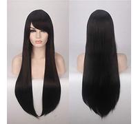 80CM 31 `` Perruques Cosplay Faux Cheveux Synthétiques Résistant À La Chaleur Noir Bleu Marron Blonde Russe Perruques Droites Brésiliennes + Casquette Perruques Une Taille Longue Perruque Droite 1