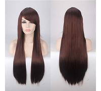 80CM 31 `` Perruques Cosplay Faux Cheveux Synthétiques Résistants À La Chaleur Noir Bleu Marron Blonde Russe Perruques Droites Brésiliennes + Casquette Perruques Une Taille Longue Perruque Droite 4