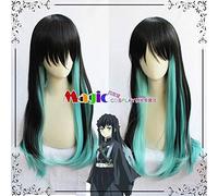 80CM Demon Slayer: Kimetsu no Yaiba Tokitou Muichirou Cosplay perruque longue dégradé noir bleu droit synthétique cheveux + perruque bonnet