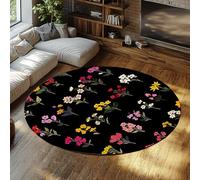 80cm（Rond） Tapis Ronds pour Salon Rugs antidérapant Lavable Tapis Vintage de Fleurs Sauvages Flore botanique colorée Grand Rugs Fin pour Chambre Cuisine