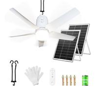 80CM Solaire Ventilateur De Plafond Avec Éclairage Pour Extérieur, 60W Panneau Solaire Et 40000mAh Batterie, Grand Ventilateur Avec Télécommande - Pour Camping, Tonnelle, Terrasse, Tente, Poulailler