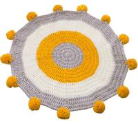 Φ80cm Tapis jaune tricoté en fibre polyester Salon Tapis de chambre rond tricoté Tapis d'éveil avec boules moelleuses