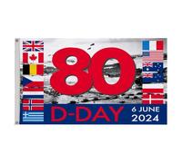 80e Anniversaire Drapeau d'atterrissage du Jour J, 80e Anniversaire Drapeau Jour J - Drapeau de Yard 5FTx3FT - Drapeau de Jardin 80e Anniversaire Drapeau Anniversaire Extérieur Drapeau Souvenir pour