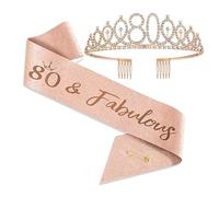 80e Anniversaire écharpe et Diadème Couronne Cristal Or Rose Couronne Anniversaire 80 Ans Femme Cristal Couronne Diadème Couronne Princesse Adulte, Accessoires de Fête d'anniversaire 80 Ans