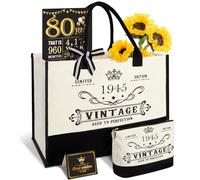 80e Cadeaux d'anniversaire pour femmes Sac fourre-tout en toile Équipement de voyage, 80 ans Cadeaux d'anniversaire pour Mère Femme Amis, Vintage 1945 Sac à Main & Sac Cosmétique & Affiche
