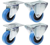 80mm 3" castor blue rubber swivel & fixed strong 560kg capacity, set of 4