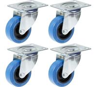 80mm 3" castor blue rubber swivel strong 560kg capacity, set of 4