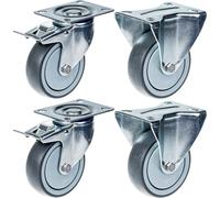 80mm 3" castor grey rubber brake & fixed strong 320kg capacity, set of 4