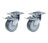 80mm 3" castor grey rubber swivel with brake strong 160kg capacity, set of 2