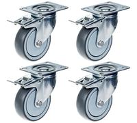 80mm 3" castor grey rubber swivel with brake strong 320kg capacity, set of 4