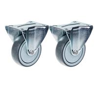 80mm 3" castor grey rubber tyre fixed strong 160kg capacity, set of 2