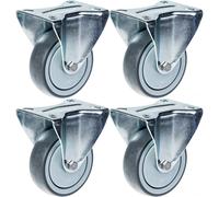 80mm 3" castor grey rubber tyre fixed strong 320kg capacity, set of 4
