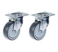 80mm 3" castor grey rubber tyre swivel strong 160kg capacity, set of 2