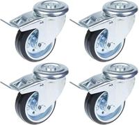 80mm 3" castor rubber tyre, swivel with brake, strong 280kg capacity, set of 4
