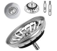 80mm Bouchon d'Évier de Cuisine en Acier Inoxydable - Panier pour Bonde Évier avec 2 Tiges (Longue et Courte) - Filtre Évier Cuisine Anti-Colmatage, Crépine Universelle de Remplacement, 1 Pièce