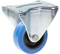 80mm fixed castor with blue elastic rubber on nylon centre wheel