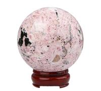 80mm, Rose Stone Sphere with Wooden Stand,Agate Crystal Ball for Home Decoration, Gemstone Sphere for,Feng Shui,Photography