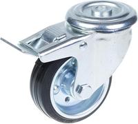 80mm swivel/brake castor with black rubber on pressed steel centre wheel