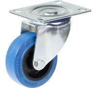 80mm swivel castor with blue elastic rubber on nylon centre wheel