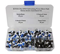 80Pcs 6 broches DPDT micro interrupteurs à bouton-poussoir de puissance autobloquants (5.8X5.8mm 7X7mm 8X8mm 8.5X8.5mm)