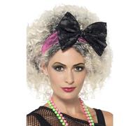 Smiffy's Bandeau Dentelle Années 80 Gros Noeud Femme Taille Unique Noir et Rose