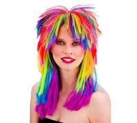 80s Perruque Pop Femmes Sauvage Rockeur Rock Star Déguisement Multicolore Mulet