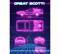 80s Synthwave Blueprint Sports Car Space Time Travel XL Giant Panel Poster (8 Sections) Bleu Espace Voyage Affiche
