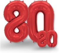 80Th Birthday Decoration Balloons - Pack Of 2 - Number 80 Balloons In Red - 80Th Birthday Decoration For Women Or Men - Helium Inflatable - Happy Birthday Decoration - Red Number 80
