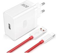 80W Chargeur Rapide avec Câble USB C 1m pour Oneplus 12 12R 11 10T,SUPERVOOC Chargeur Secteur pour OnePlus 10 Pro Nord CE 3 Lite