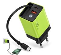 80W Chargeur USB C 3-in-1 avec 80CM Câble Rétractable 3 Ports | Voyant LED, Charge Rapide, pour iPh-one 17/16/15 Pro Max, Gal-axy S24/S23, MacBook, iPad, Vert