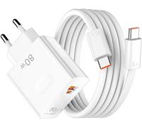 80W Supercharge Chargeur Pour Honor Magic6 Pro 2 Ports Pd Chargeur Secteur Charge Rapide Et 6A Câble Usb C 1M Pour Honor 400 200 Lite 200 Smart Magic6 7 Lite V5 V3 V2 X6B X6C X9C 90 70 50 Pad X8A 9 X
