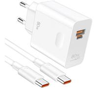 80W Supercharge Chargeur Rapide pour Honor Magic6 Pro 7Pro Magic6 RSR,2 Ports PD Chargeur Rapide avec 6A Câble USB C 1m,Supercharge Chargeur pour Honor Magic7 Lite 6Lite 400 200 Lite X6b Pad X8a X9a 9