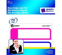80x badges nominatifs en bloc 25x95mm Blanc Cadre Rose/Violet