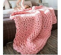 （80X100 Pink）Plaid Tricot Grosse Maille Plaid Grosse Maille Plaid Tricot Couverture De Canapé en Laine Grossière Tissée À La