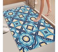 80x100cm Tapis de Douche Antidérapant Doux Luffa PVC Tapis de Bain pour Cabine de Douche Salle de Bains, Séchage Rapide, Bleu Turquoise Jaune
