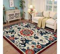 80x120cm Tapis pour Salon lavables Rugs Abstraits pour Salle à Manger Tapis Classique Oriental Fin Motif Fleur Vintage Bleu et Rouge Rugs Sol