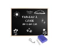 80x60 cm Tableau Craie Noir Ardoise Mural Eponge + Craie + Crochets