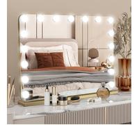 80x60cm Hollywood Miroir de Maquillage 18 LED Lumière 3 Modes Réglable avec Écran Tactile & Charge USB & 10x Loupe Doré