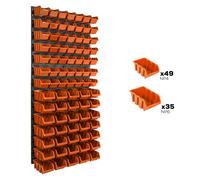 Etagere murale 84 bacs a bec oranges, panneau murale 58 x 117 cm Etagere empilable pour garage, atelier, banc de travail, systeme de rangement modulable, fixer au mur