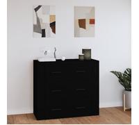Buffet Avec 3 Tiroirs 80x33x70 Cm, Meuble De Rangement En Bois Contreplaqué Noir, Plateau Marron