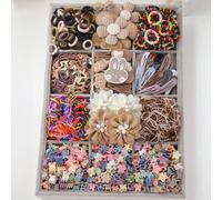817 pièces/set Accessoires de cheveux pour princesse mignonne minimaliste - Strass kaki, fausses perles, fleurs en tissu, lapin, cœur, nœud, étoile. Comprend élastiques, pinces, barrettes. Idéal pour
