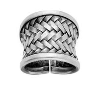 81stgeneration Bague Ajustable en Argent Hill Tribe avec Motif à Larges Paniers Tressés | Alliance Tissée Concave en Argent Massif 999 pour Femme | Design Texturé Rustique